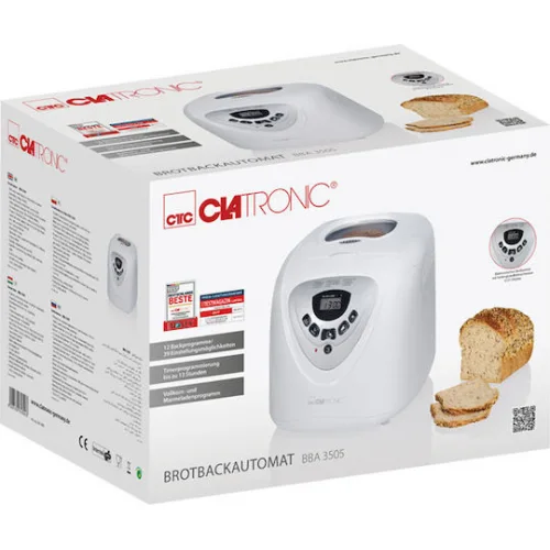 Clatronic BBA 3505 Αρτοπαρασκευαστής 600W Χωρητικότητας 1000gr με 12 Προγράμματα
