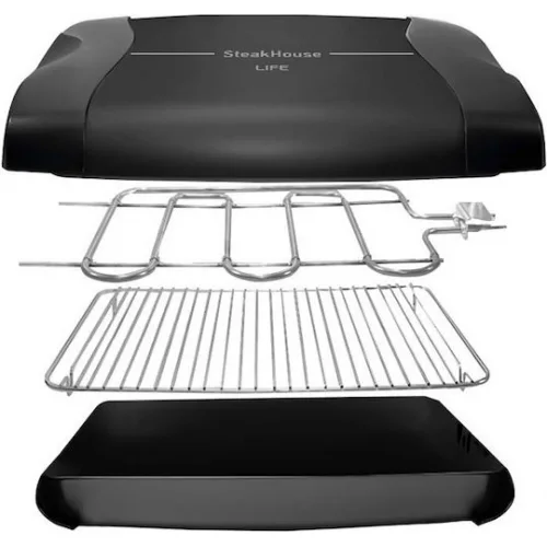 Life Steakhouse Επιτραπέζια Ηλεκτρική Ψησταριά Σχάρας 1100W με Καπάκι και Ρυθμιζόμενο Θερμοστάστη 34x26εκ.