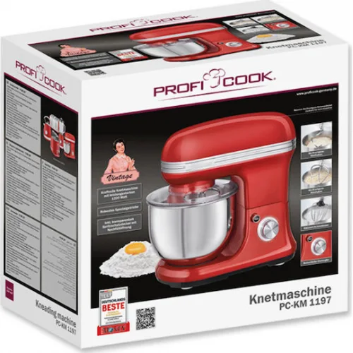 Profi Cook PC-KM 1197 Κουζινομηχανή 1200W με Ανοξείδωτο Κάδο 5lt Red