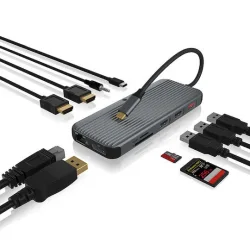 Icy Box USB-C Docking Station με HDMI/DisplayPort 4K PD Ethernet και σύνδεση 2 Οθονών Γκρι (IB-DK4060-CPD)