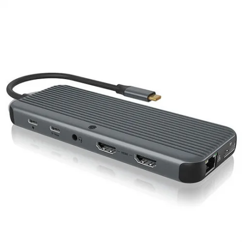 Icy Box USB-C Docking Station με HDMI/DisplayPort 4K PD Ethernet και σύνδεση 2 Οθονών Γκρι (IB-DK4060-CPD)