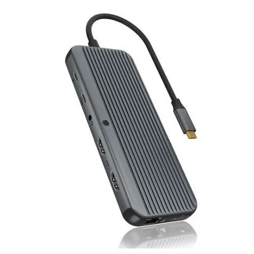 Icy Box USB-C Docking Station με HDMI/DisplayPort 4K PD Ethernet και σύνδεση 2 Οθονών Γκρι (IB-DK4060-CPD)