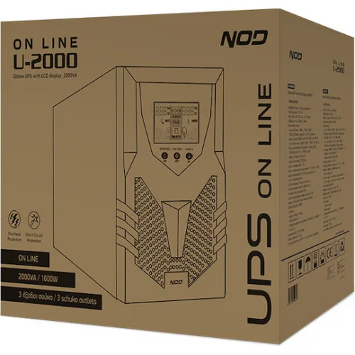 NOD U-2000 UPS On-Line 2000VA 1600W με 3 Schuko Πρίζες