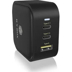 Icy Box Φορτιστής Χωρίς Καλώδιο με Θύρα USB-A και 2 Θύρες USB-C 65W Power Delivery Μαύρος (IB-PS103-PD)