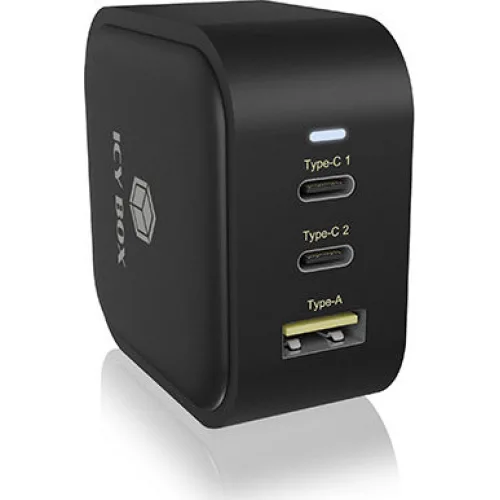 Icy Box Φορτιστής Χωρίς Καλώδιο με Θύρα USB-A και 2 Θύρες USB-C 65W Power Delivery Μαύρος (IB-PS103-PD)