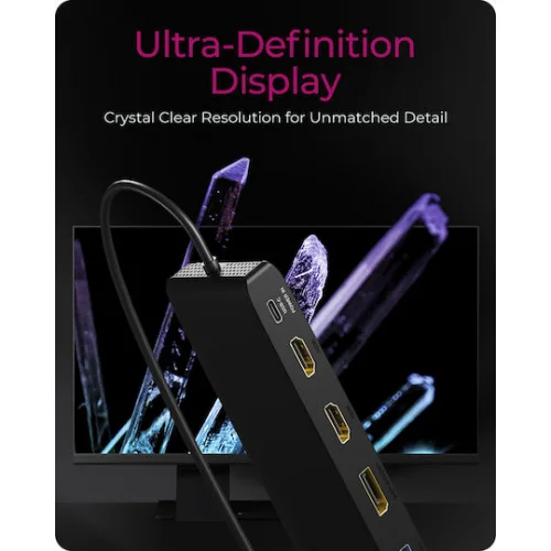 Icy Box USB-C Docking Station με HDMI/DisplayPort 4K PD Ethernet και σύνδεση 3 Οθονών Μαύρο (IB-DK2116-C)