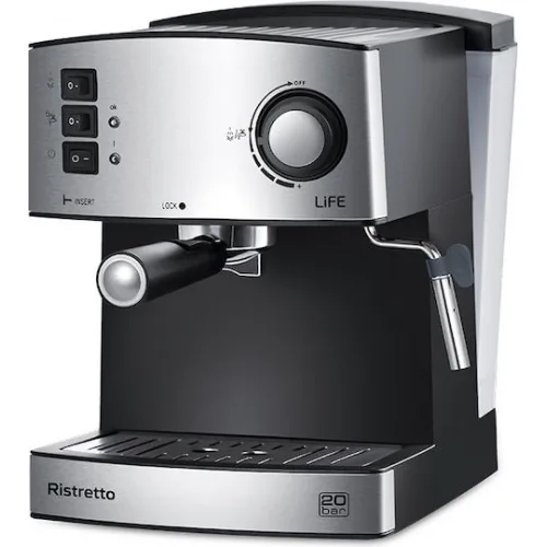Life Ristretto Μηχανή Espresso 850W Πίεσης 20bar Ασημί