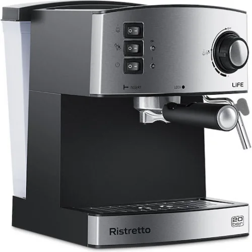Life Ristretto Μηχανή Espresso 850W Πίεσης 20bar Ασημί