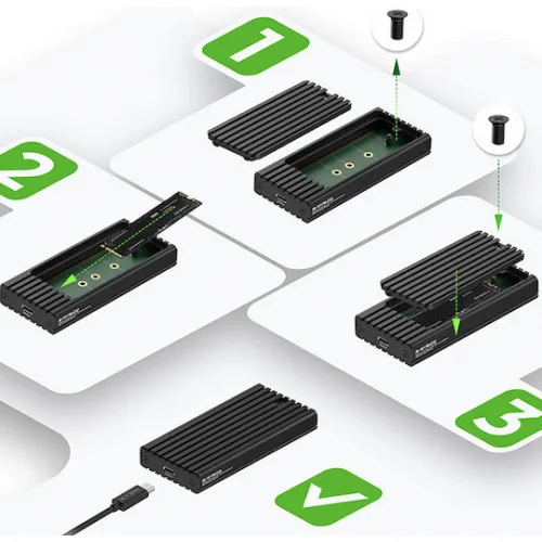 Icy Box Θήκη για Σκληρό Δίσκο M.2 SATA III NVME με σύνδεση Type-C