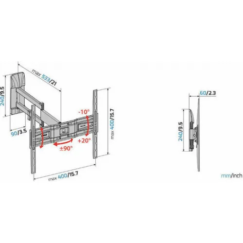 Meliconi Slimstyle Plus 400 SDR Βάση Τηλεόρασης Τοίχου με Βραχίονα έως 82" και 30kg