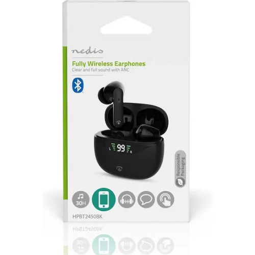 Nedis HPBT2450BK In-ear Bluetooth Handsfree Ακουστικά με Θήκη Φόρτισης Μαύρα
