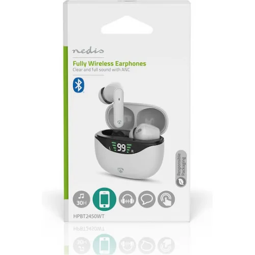 Nedis HPBT2450WT In-ear Bluetooth Handsfree Ακουστικά με Θήκη Φόρτισης Λευκά