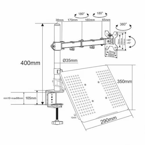 Nedis Βάση Γραφείου Οθόνης έως 32" με Βραχίονα (233-2805)