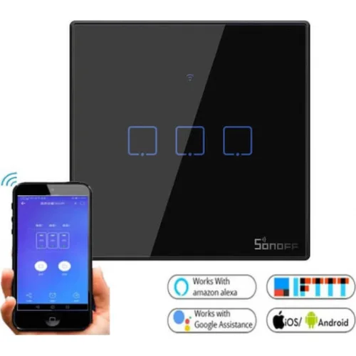 Sonoff ΤΧ-T3EU3C Χωνευτός Διακόπτης Τοίχου Αφής Wi-Fi Φωτισμού Τριπλός με Πλαίσιο Μαύρος