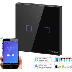 Sonoff Χωνευτός Διακόπτης Τοίχου Αφής Wi-Fi Φωτισμού Διπλός με Πλαίσιο Μαύρος