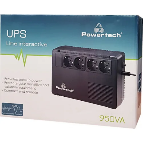 Powertech UPS Line-Interactive 950VA 570W με 4 Schuko Πρίζες