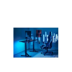 Γραφείο Gaming Ξύλινο Μαύρο με Μεταλλικά Πόδια, Ρυθμιζόμενο Ύψος & LED 136x60x71εκ.