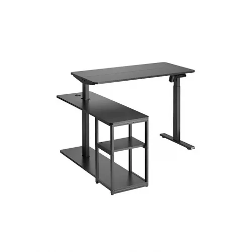 Γωνιακό Ηλεκτρικό Γραφείο Ξύλινο Μαύρο με Μεταλλικά Πόδια & Ρυθμιζόμενο Ύψος 136x120x73εκ.