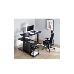 Γωνιακό Ηλεκτρικό Γραφείο Ξύλινο Μαύρο με Μεταλλικά Πόδια & Ρυθμιζόμενο Ύψος 136x120x73εκ.