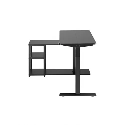 Γωνιακό Ηλεκτρικό Γραφείο Ξύλινο Μαύρο με Μεταλλικά Πόδια & Ρυθμιζόμενο Ύψος 136x120x73εκ.