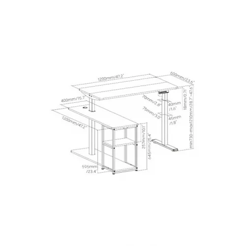 Γωνιακό Ηλεκτρικό Γραφείο Ξύλινο Μαύρο με Μεταλλικά Πόδια & Ρυθμιζόμενο Ύψος 136x120x73εκ.