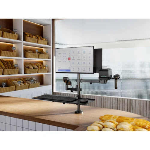 Brateck Pos Mounting Solution (With Keyboard Tray) Βάση Γραφείου για 2 Οθόνες έως 32" με Βραχίονα Γκρι