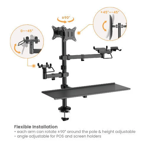 Brateck Pos Mounting Solution (With Keyboard Tray) Βάση Γραφείου για 2 Οθόνες έως 32" με Βραχίονα Γκρι