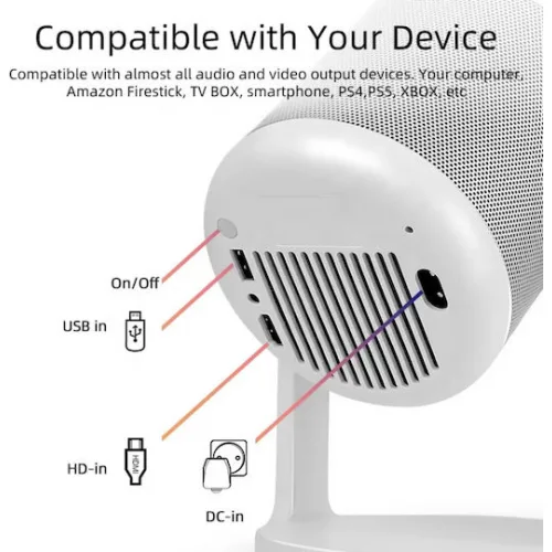 Powertech Projector LCD Full HD Λάμπας LED με Wi-Fi και Ενσωματωμένα Ηχεία