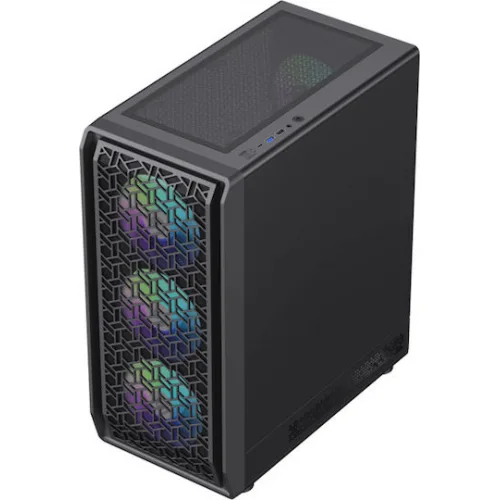 Powertech PT-1309 Gaming Midi Tower Κουτί Υπολογιστή με Πλαϊνό Παράθυρο και RGB Φωτισμό Μαύρο