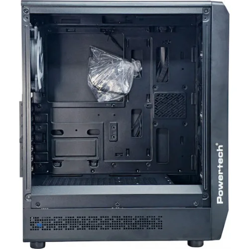 Powertech PT-1309 Gaming Midi Tower Κουτί Υπολογιστή με Πλαϊνό Παράθυρο και RGB Φωτισμό Μαύρο