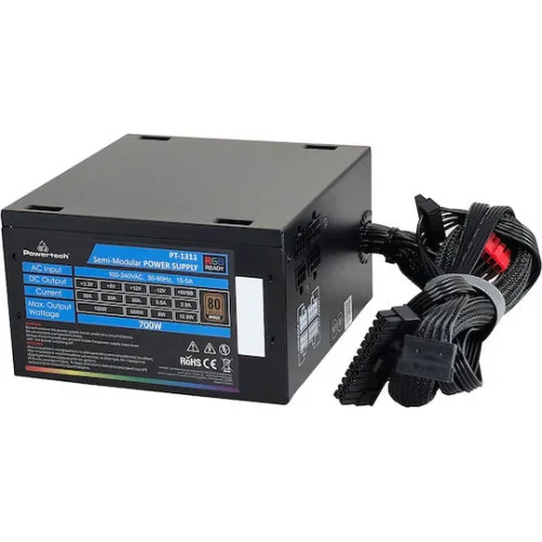 Powertech 700W Μαύρο Τροφοδοτικό Υπολογιστή Semi Modular (PT-1311)