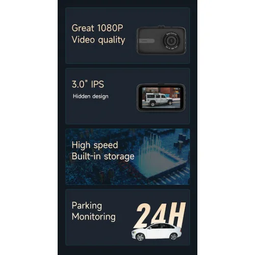 Powertech Κάμερα DVR Αυτοκινήτου 1080P με Οθόνη 3" για Παρμπρίζ με Βεντούζα