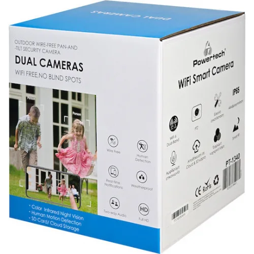 Powertech PT-1340 IP Κάμερα Παρακολούθησης Wi-Fi Full HD+ 3MP Αδιάβροχη με Αμφίδρομη Επικοινωνία και Φακό 4mm