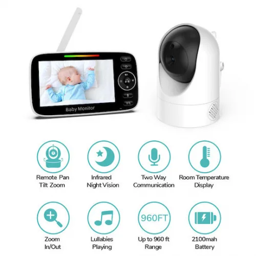 Powertech Ασύρματη Ενδοεπικοινωνία Μωρού με Κάμερα & Οθόνη 4.3" , Αμφίδρομη Επικοινωνία & Νανουρίσματα