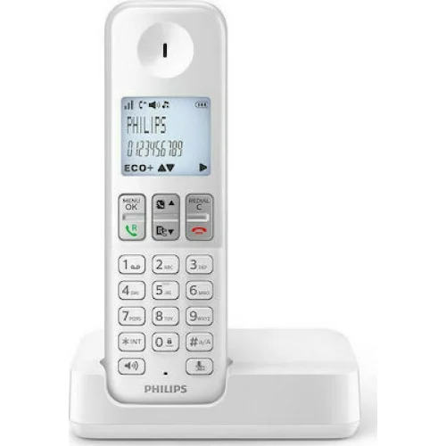 Philips D250 Ασύρματο Τηλέφωνο με Ελληνικό Μενού Λευκό
