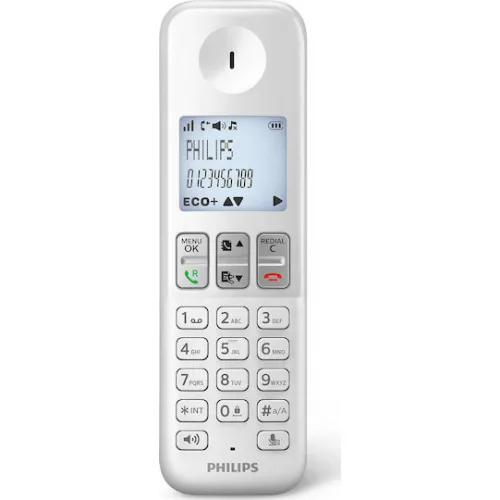 Philips D250 Ασύρματο Τηλέφωνο με Ελληνικό Μενού Λευκό