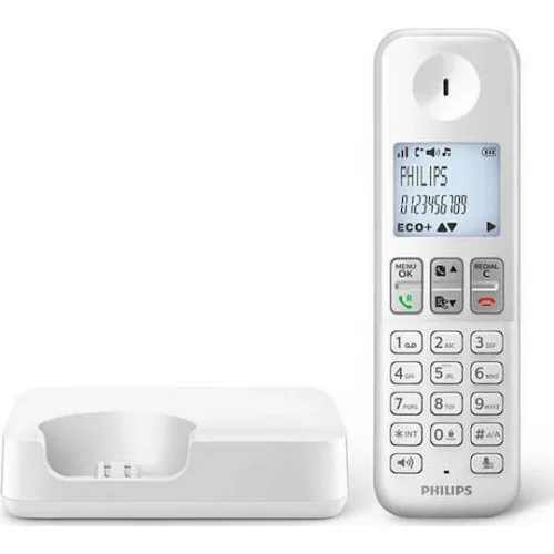Philips D250 Ασύρματο Τηλέφωνο με Ελληνικό Μενού Λευκό