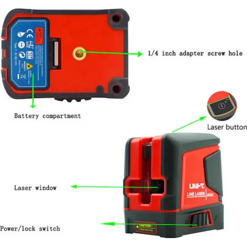 Uni-T Αυτορυθμιζόμενο Γραμμικό Αλφάδι Laser Πράσινης Δέσμης 1.5V με Εύρος Εργασίας 10m