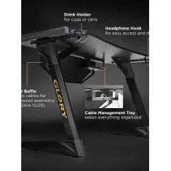 Γραφείο Gaming Glory Ξύλινο Μαύρο με Μεταλλικά Πόδια & LED 120x60x75εκ.