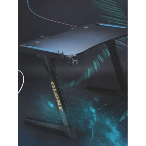 Γραφείο Gaming Glory Ξύλινο Μαύρο με Μεταλλικά Πόδια & LED 120x60x75εκ.