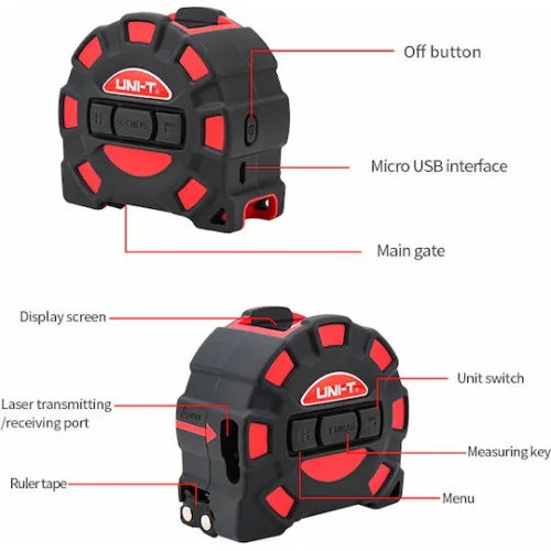 Uni-T Μετροταινία με Αυτόματη Επαναφορά και Μαγνήτη 5m