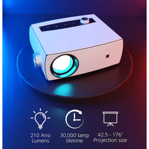 Powertech Projector LCD Full HD Λάμπας LED με Wi-Fi και Ενσωματωμένα Ηχεία