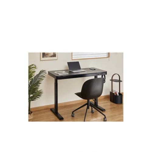 Ηλεκτρικό Γραφείο Ξύλινο Μαύρο με Μεταλλικά Πόδια & USB θύρες 118x60x72εκ.