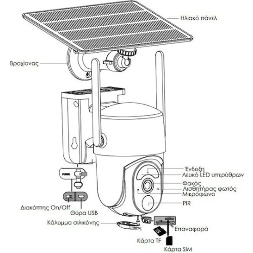 Powertech PT-1176 IP Κάμερα Παρακολούθησης 4G Full HD+ 4MP Αδιάβροχη Μπαταρίας με Αμφίδρομη Επικοινωνία και Φακό 2.8mm