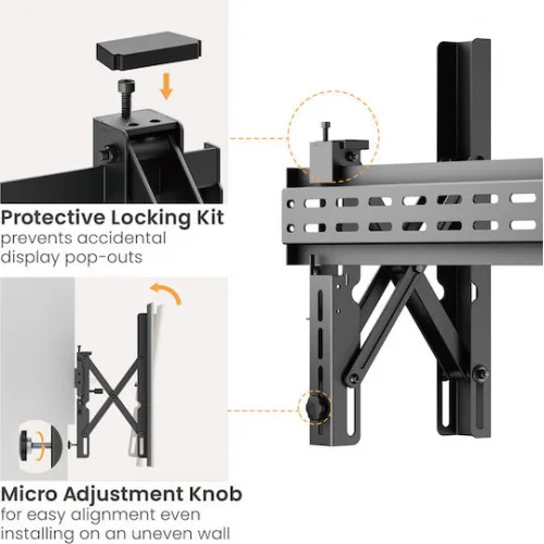 Brateck LVW02E-48T Βάση Τηλεόρασης Τοίχου με Βραχίονα έως 70" και 70kg Μαύρο