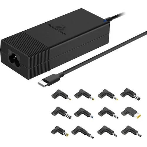 Powertech USB-C Φορτιστής Laptop 90W 1.5A για HP / Acer / Dell / Lenovo / IBM / Sony με Αποσπώμενο Καλώδιο Τροφοδοσίας και με σετ βυσμάτων