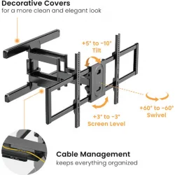 Powertech PT-1280 Βάση Τηλεόρασης Τοίχου με Βραχίονα έως 100" και 60kg Ασημί