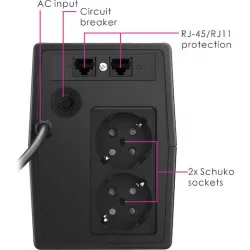 Powertech PT-1050LCD UPS Line-Interactive 1050VA 630W με 2 Schuko Πρίζες