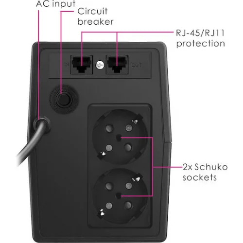 Powertech PT-1050LCD UPS Line-Interactive 1050VA 630W με 2 Schuko Πρίζες