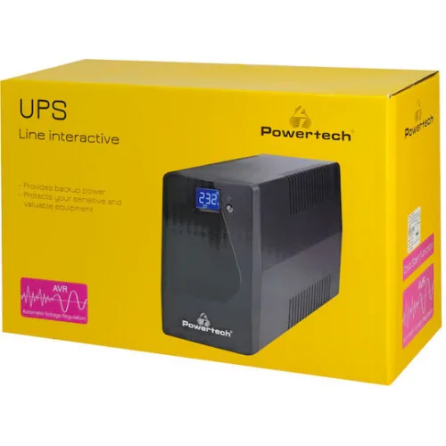 Powertech PT-1050LCD UPS Line-Interactive 1050VA 630W με 2 Schuko Πρίζες